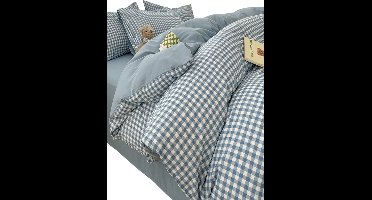 3-Delige Dekbedovertrekset — Gestreepte Ruit - Blauw - 135x200cm