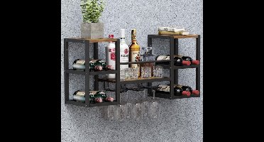 RVV® Wijnrek Muur - Wijnrek - Wijnrek Ophangbaar - Wijndisplay - met Wijnglasrailsen- Veelkleurig- 25cm x 88cm x 40cm