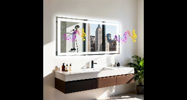 LED Badkamerspiegel – Spiegel Met Bluetooth Speaker – Make-up Spiegel – Verlichte Spiegel – Badkamer Wandspiegel – 100 x 70 cm – Anti-Fog – Dimmbare LED Verlichting