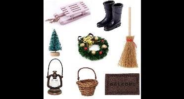Boraboi® Compleet Miniatuur Kerstdecoratieset voor Poppenhuizen en Feeëntuinen,Gemengd,6 cm