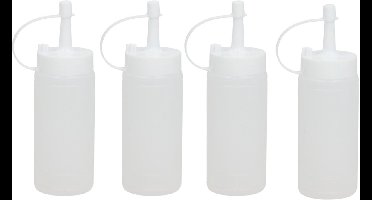 Gerimport Doseerfles/sausfles transparant - 4x - met schenktuit - 146 ml - H13.50 - Pannenkoeken/poffertjes