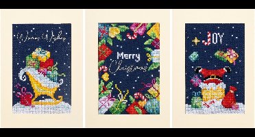 Vervaco - Telpakket kit - 10.5 x 15cm - Wenskaart - Kerst - set van 3 - PN-0205297