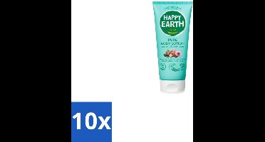 10 x Happy Earth – Bodylotion – 100% Natuurlijk – 200 ml - 100% Natuurlijke Bodylotion - Vegan Bodylotion - Droge Huid Verzorging - Biologische Amandelolie - Sheaboter