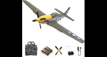 HAWK'S WORK RC Airplane P-51D Mustang 500mm, 4 Channel Remote Control Warbird RTF, Brushless Motor 6 Axis Gyro 3 Flight Modes, Easy to Control for Beginners, Boys and Adults