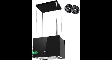 CIARRA CBCB4850 A+++ Island Extractor Hood Recirculation Free Hanging Hood 48 cm 700 m³/h with Smart Wi-Fi App 4 Speeds Boost Function Glass Front Including Activated Carbon Filter CBCF003 Black