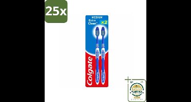 25 x Colgate - Tandenborstels - Extra Clean Duo - Medium - 2 borstels - Grootverpakking - Tandenborstel - Mondhygiëne - Reiniging - Tongreiniger - Frisse Adem
