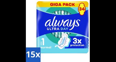 15 x Always - Maandverband - Dag - Normal - 34 Maandverband - Maandverband Dag - Maandverband Normal - Maandverband Voor Dagelijkse Gebruik - Maandverband Met Instantdry - Maandverband Met Leakguard