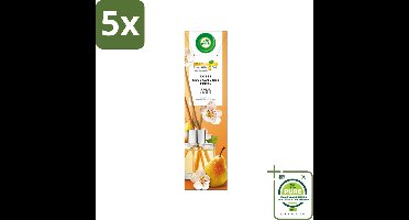 5 x Air Wick - Geurstokjes - Zoete Gekarameliseerde Peer - Essentiële Oliën - 40 ml - Grootverpakking - Geurstokjes - Geurverspreider - Geur - Air Wick - Zoete Gekarameliseerde Peer