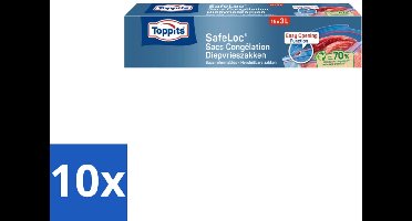 Toppits – Safeloc Zip-Diepvrieszakken – 3 Liter – 15 Zakjes - Bulkverpakking - 10 stuks