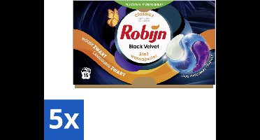 5 x Robijn - 3-in-1 Black Velvet - Wascapsules - 15 Wasbeurten - Zwart Wasmiddel - Donkere Was - 3-in-1 Wasmiddel - Wasverzachter - Geur Wasmiddel