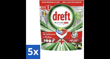 Dreft - Vaatwastabletten - Platinum Plus All-in-One - Diepe reiniging - 19 Tabletten - Bulkverpakking - 5 stuks