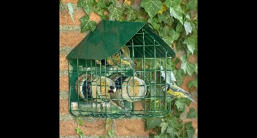 CJ Wildlife Pindakaaspothouder voor Vogels - Longford - Vogelpindakaas Houder met Beschermkooi - Vogelvoederhuisje Pindakaas - Houder voor 3 potten - Groen