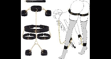 Oneay BDSM-set met Fixatiemiddelen – 10-delige Bondageset voor Koppels – Verstelbare Handboeien, Enkel- en Dijbeenboeien, Kruisriem, Tractieketting en Halsband – Seksspeeltjes voor Volwassenen