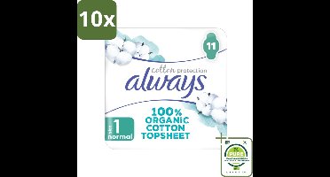 10 x Always – Maandverband – Bio Cotton Protection Ultra Normal met Vleugels – 11 stuks per verpakking - Grootverpakking - Maandverband - Bio Katoen - Menstruatiebescherming - Vleugels - Huidvriendelijk