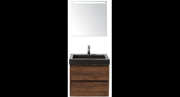 Dante Badmeubelset 60 cm - Walnoot - Wastafel Hardsteen Wit Lucca met Sence Spiegel