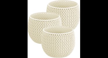 Set van 3x stuks plantenpotten/bloempotten kunststof dia 14.5 cm en hoogte 11 cm in het creme wit voor binnen/buiten