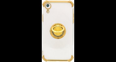 Hoesje Geschikt voor iPhone XR hoesje silicone met ringhouder Back Cover case - Transparant/Goud