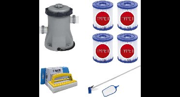 Bestway - Onderhoudsset & Filterpomp 1249 L/u & 4 Filters Type I & WAYS Scrubborstel