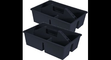 2x stuks gereedschap opbergbox/opbergdoos/mand antraciet met handvat 39 x 26 x 12 cm kunststof - Sorteerbox met vakjesindeling