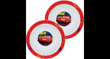 Disney Cars bordje - 4x zakjes - diep - D16 cm -kunststof - ontbijtbord -kinderbordje - peuterbordje - kinderen/peuters borden