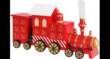 Spielwerk Adventskalender Locomotief - 24 Lades Hout 42x23x11cm - Rood