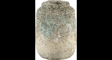 PTMD cai oud zandgrijs blauwe keramiek pot rond hoge rand s - 20 hoog