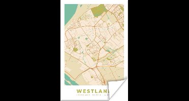 Poster Stadskaart - Westland - Vintage - 20x30 cm - Plattegrond