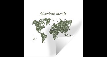 Muurstickers - Sticker Folie - Wereldkaart - Quote - Groen - 30x30 cm - Plakfolie - Muurstickers Kinderkamer - Zelfklevend Behang - Zelfklevend behangpapier - Stickerfolie