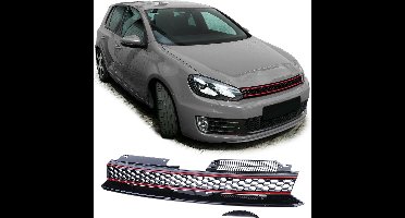 Embleemloze Sport Grill Hoogglans Zwart Geschikt voor Volkswagen Golf 6 GTI 2008 t/m 2012