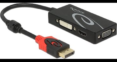 Premium DisplayPort 1.2 naar HDMI, DVI en VGA adapter / zwart - 0,15 meter