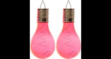 Lumineo solar tuin 4x stuks LED ophang verlichting/lampjes rood 14 x 8 cm - Tuinverlichting op zonne-energie