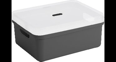 Sunware opbergbox mand kist - 24 liter - antraciet - kunststof - met transparante deksel - 45 x 35 x 18 cm - Sigma serie
