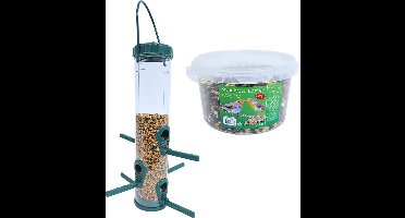 Vogel voedersilo groen/transparant kunststof 33 cm inclusief 4-seizoenen energy vogelvoer - Vogel voederstation