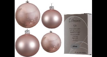Compleet glazen kerstballen pakket lichtroze glans/mat 38x stuks - 18x 4 cm en 20x 6 cm - Inclusief 50x haakjes