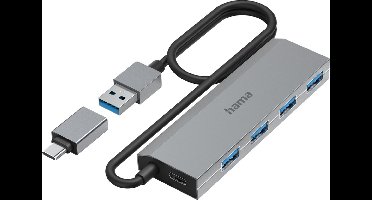 Hama 00200138 USB-hub 4 poorten USB-A USB 3.2 Gen1 5 GBit/s Met USB-C stekker Grijs