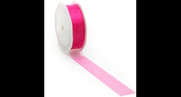 Fuchsia voile lint voor decoratie en creatief gebruik - 25 mm / 25 mtr.