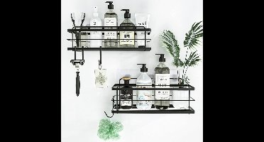 Doucherek - Set van 2 - met Haken Douche Planken en Accessoires - Mat Zwart