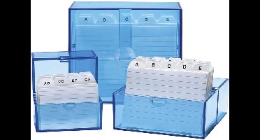 WEDO Kaartenbak A8 liggend, blauw-transparant, gevuld