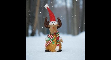 Pluche rendier met kerstmuts en 1 LED - 41 cm - Kerstdecoratie