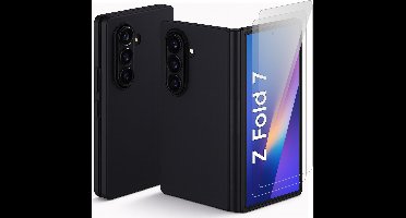 Hoesje geschikt voor Samsung Galaxy Z Fold 7 - 2x Screenprotector Glas - Mat Back Case Zwart