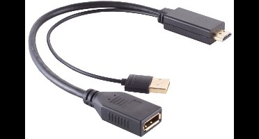 HDMI (m) naar DisplayPort (v) actieve adapter - HDMI 1.4 / DP 1.2 (4K 30Hz) - voeding via USB-A (m) / zwart - 0,30 meter