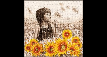 Vervaco - Telpakket kit - Sepia - Jongentje met de zonnebloemen - PN-0195530 - Borduren - Borduurpakket - Borduurpakket volwassenen