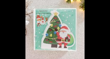 5-Pack papieren servetten kerstboom met kerstman – wegwerpbaar & feestelijk