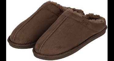 Apollo heren sloffen - taupe - suede buitenkant - met wol - instap - pantoffels 43-44