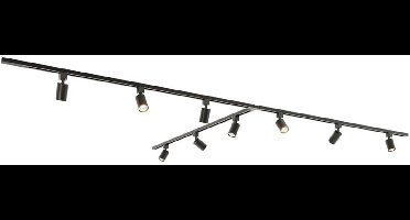 HOFTRONIC railverlichting pakket T-vorm – 3x 1,5 meter rail – 9 dimbare GU10 railspots 2700K warm wit – aluminium zwart – IP20 – modulair – 230V – railverlichting woonkamer keuken