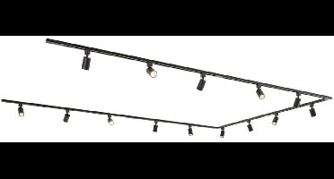 HOFTRONIC railverlichting pakket U-vorm – 4x 1,5 meter en 2x 1 meter rails – 14x GU10 spots 2700K warm wit – dimbaar – aluminium zwart – IP20 – modulair – 230V – railspots zwart woonkamer keuken