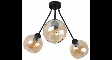Moderne Hanglamp Trio Haga 2465/3/M - Zwart/Amber Glas