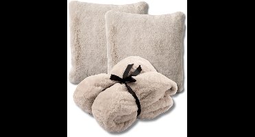 Dutch Decor - VOORDEELSET - 3-delig - Zaya & Lize - 2 sierkussens 45x45 cm, 1 plaid 140x180 cm - beige