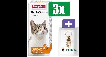 Beaphar Multi-Vit Laveta Kat Met Taurine - 50 ML - 3 Stuks - Inclusief PetsHome Goudkleurige Adreskoker