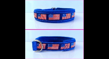 Sliphalsband - Maat L - 4 cm breed - Blauw - Amerikaanse vlag - Halfcheck halsband - Halsband - Hondenhalsband - Sterke rassen